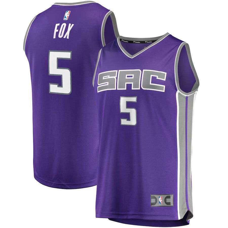 Men Sacramento Kings #5 De Aaron Fox Fanatics Branded Purple Fast Break Player Replica NBA Jersey